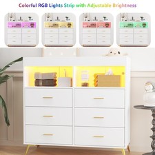 Dresser for Bedroom 6 Drawers RGB LED Lights Strip with Baby Changing Table Top