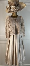 Eliza J UK 10/ 12 Pale Gold Lace/Satin  Midi Dress & Shrug Wedding Guest Outfit