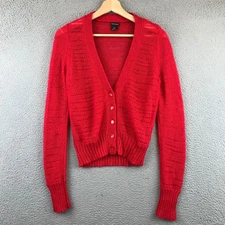 Club Monaco Red Knit Cardigan Sweater V Neck Button Up Lightweight Women S P