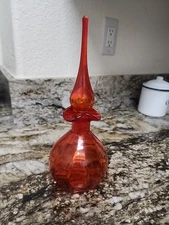Vintage Rainbow Art Glass Co Amberina  Decanter w/Teardrop Flame Stopper 12"