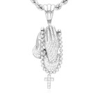 14k Gold Over Sterling Silver CZ Praying Hand Cross Pendant 1.57"