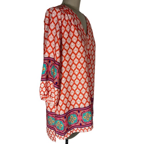 Honey Punch BOHO Ethnic Orange Tunic Blouse Top Sz M - Picture 4 of 5