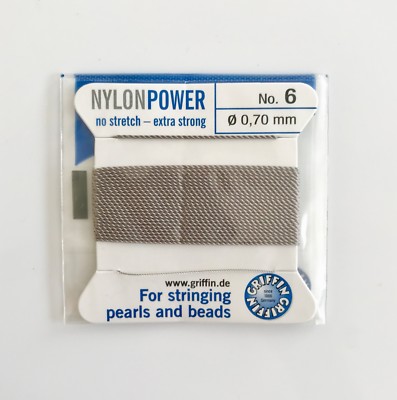 GRAU NYLON POWER SEIDIG SCHNUR FADEN 0,70mm SCHNUR PERLEN & PERLEN GRIFFIN 6