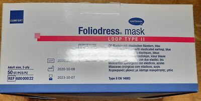 Hartmann Foliodress Loop II Chirurgische Gesichtsmaske 50 Stück, NEU MHD10/23