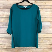 Collective Concepts Top Women XS Green Tunic Blouse 3/4 Sleeve Green Solid Woven