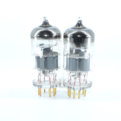 NOS TESLA 6922 E88CC MATCHED PAIR GOLD-PIN RARE GREY PLATES AND SHIELD TUBES 