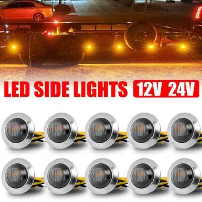 10x 1inch Round LED Side Marker Amber Light Trailer Truck