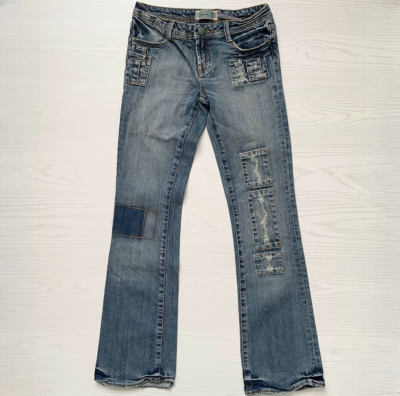 VTG Y2K Seven7 Womens Bootcut Jeans 27 Rhinestone Patchwork Mid