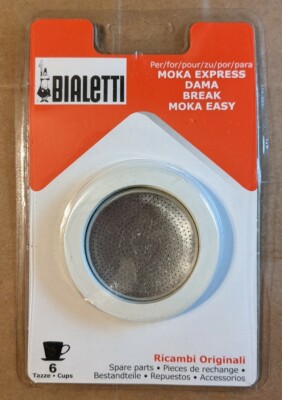 Bialetti Dama Break Easy Moka Express 6 Cup Replacement Filter And 3 Gaskets New