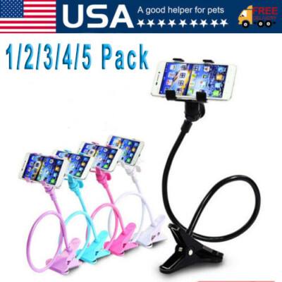 Flexible 360 Clip Mobile Cell Phone Holder Lazy Bed desk Bracket Mount Stand US 