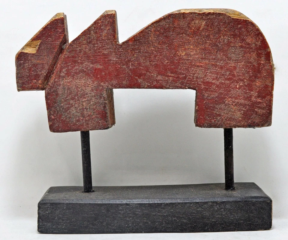 Estatueta antiga de madeira de vaca sagrada Nandi original antiga esculpida à mão - Imagem 4 de 4