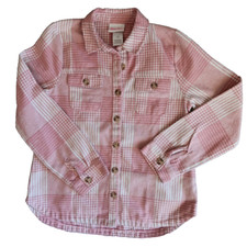 Little Lass Girls Size 12 Pink Plaid Heavy Flannel Long Sleeve Front Pockets