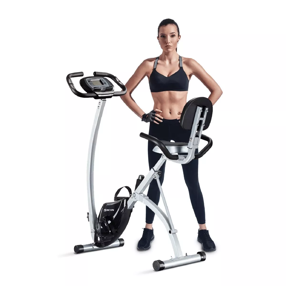 BCAN Folding Exercise Bike Magnetic Upright Bicycle Heart Rate