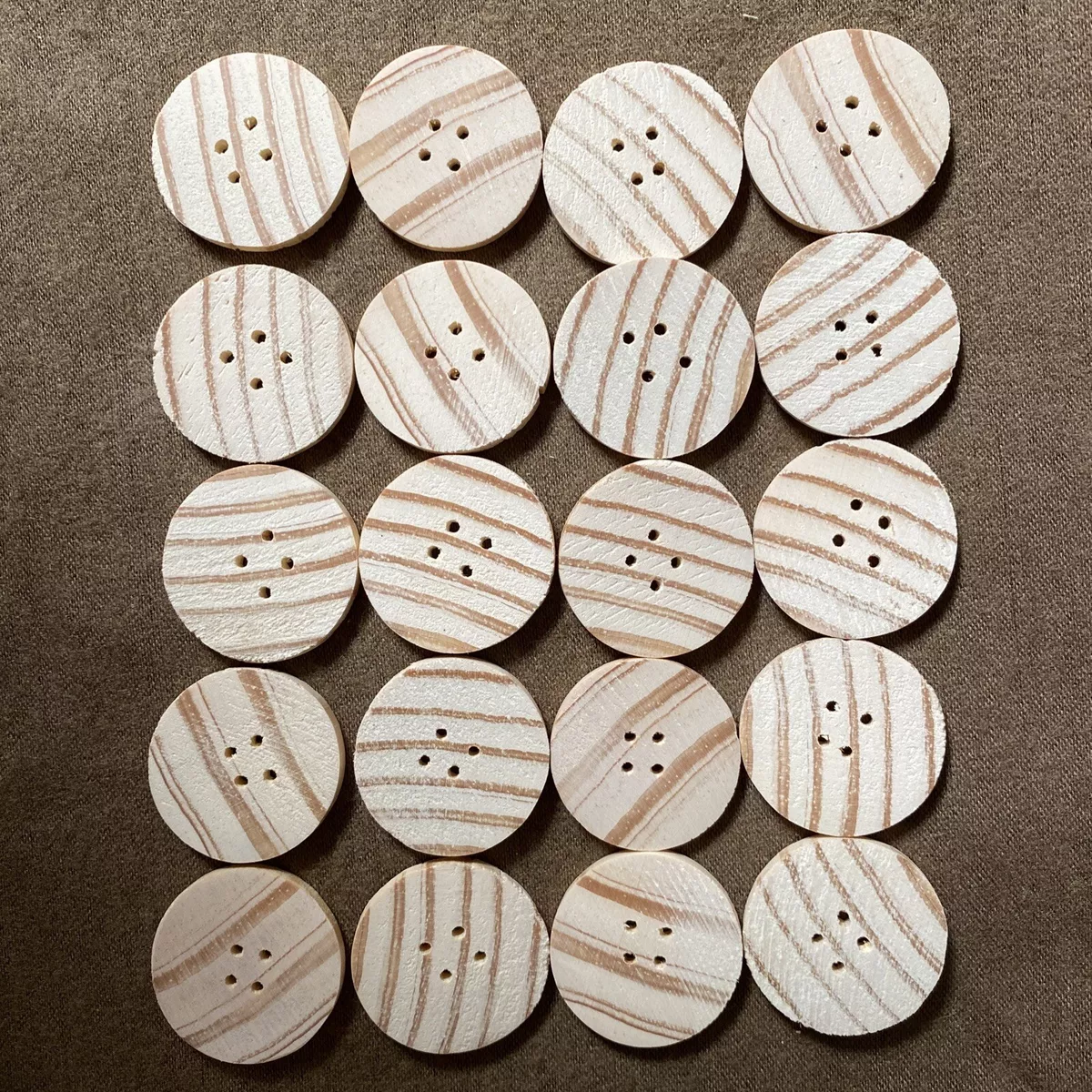 20 Pieces 1.25 Inch Diameter Wood Round 4 Hole Flat Button Circles