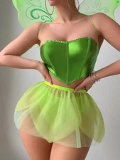Peter Pan Tinkerbell Fairy Green Cosplay Sexy Lingerie Outfit Set S, M, L, XL