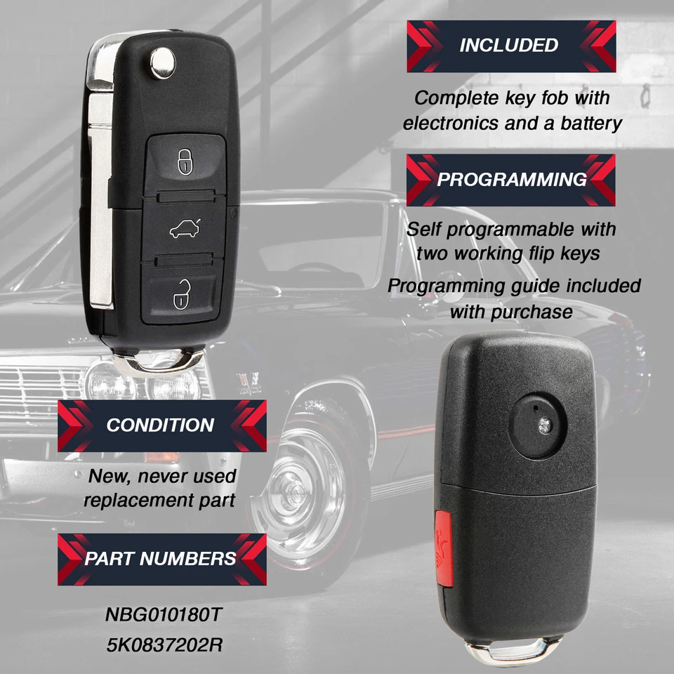 Remote Key Fob for 2011 2012 2013 2014 2015 2016 Volkswagen Passat NBG010180T Foto 4 de 4