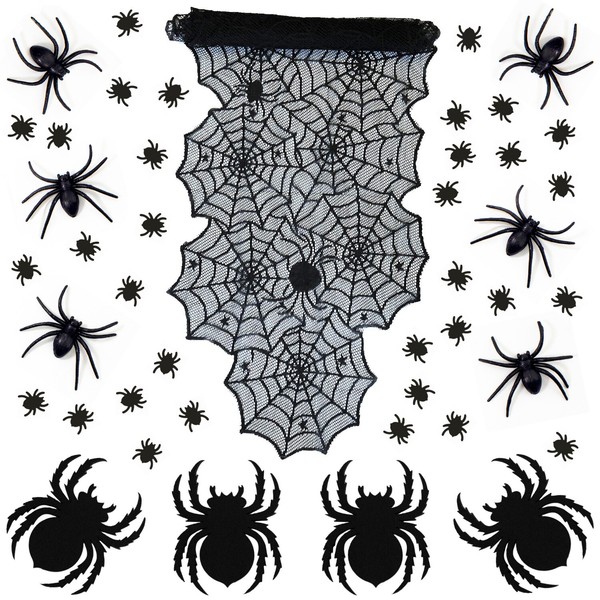 Halloween Deko Set - Spinnennetz TischläUfer + Untersetzer + Spinnen + Konfetti-image