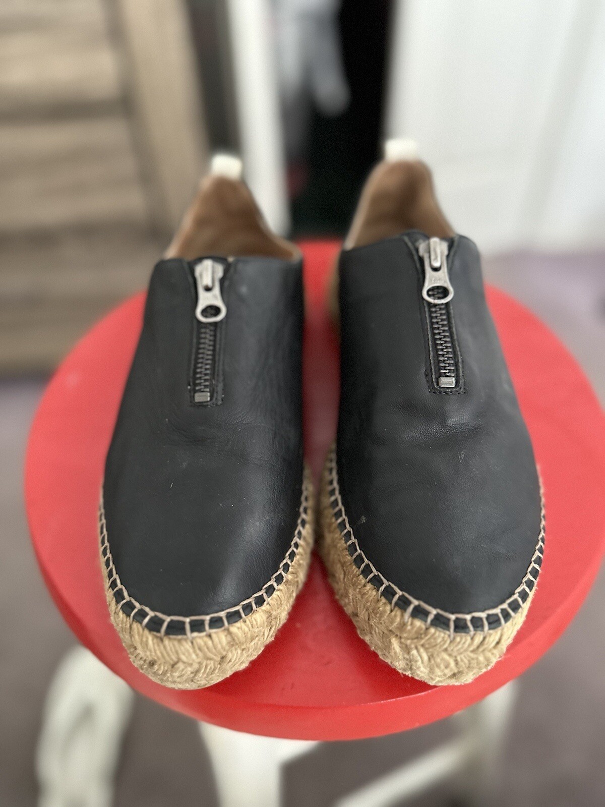 Eric Michael Platform Espadrilles Black Leather S… - image 1