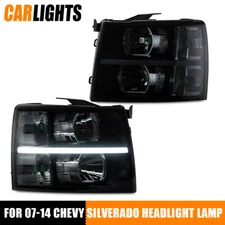 Smoke Lens Black Housing Fit For 2007-14 Chevy Silverado LED DRL Strip Headlight