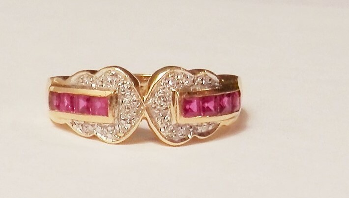 Beautiful .40ctw Square Ruby & Round Diamond 14K … - image 2