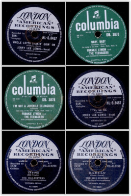 3x ''Jukebox-Hits'' JERRY LEE LEWIS/FRANKIE LYMON u.a.  Schellack 78rpm Set297D