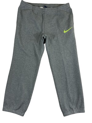 Nike Men Gray Tapered Sweatpants Sz XL Neon Green Swoosh Logo