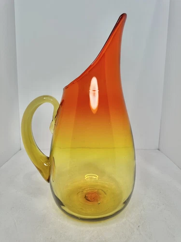 Vintage MCM Blenko Glass 939P Tangerine Pitcher Vase 13.75” Extremely Clean