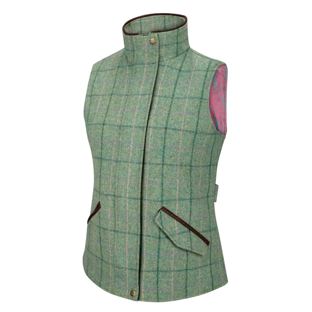 Hoggs of Fife Roslin Ladies Technical Tweed Waistcoat In Spring Bracken - 10