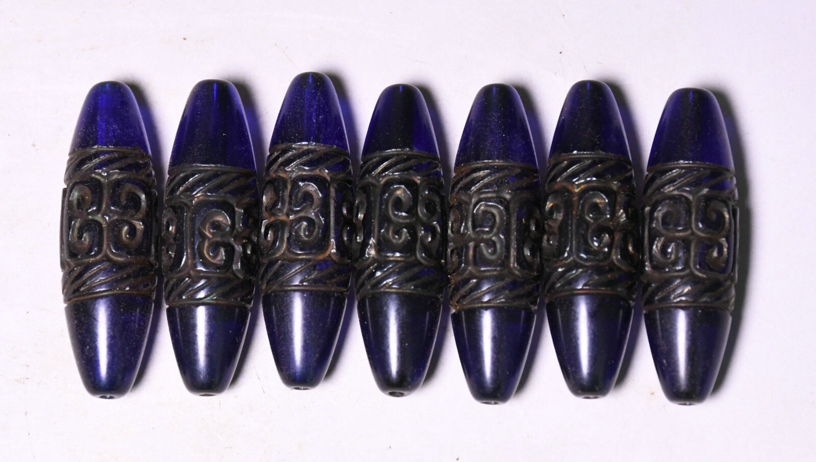 5.5CM Old China Dynasty Blue Crystal Carved Fengshui dZi Bead Amulet Pendant Set