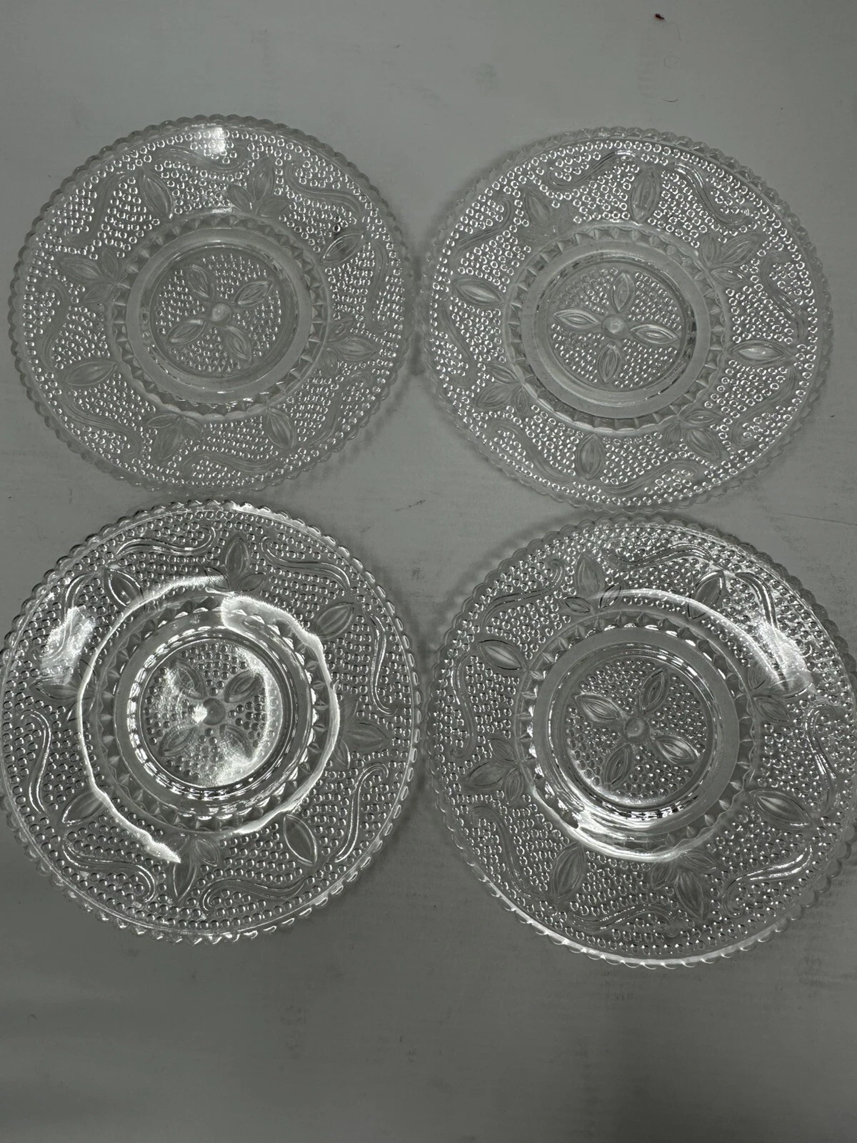 Set Of 4 Tiara Glass Sandwich Plate 5 3/4" Raised Dots 1940’s Dessert Plates