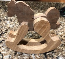 vtg Unfinished Small Rocking horse wood Handmade 8  x 8  X 2 1/2  Oak Walnut