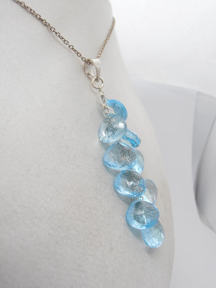 Ciondolo e Catenina in Argento 925 con Topazi Azzurri naturali - Pendente Pietra - Immagine 2 di 4