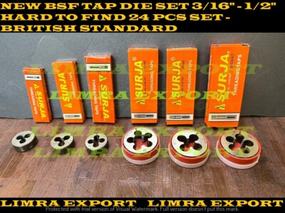 NEW BSF TAP DIE SET 3/16'' - 1/2'' HARD TO FIND 24 PCS SET - BRITISH STANDARD FINE