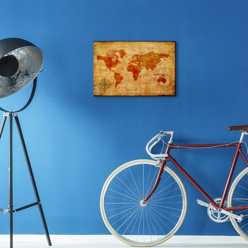 SC630 Cool Retro Brown World Map Vintage Canvas Wall Art Large Picture Prints - Picture 2 of 6