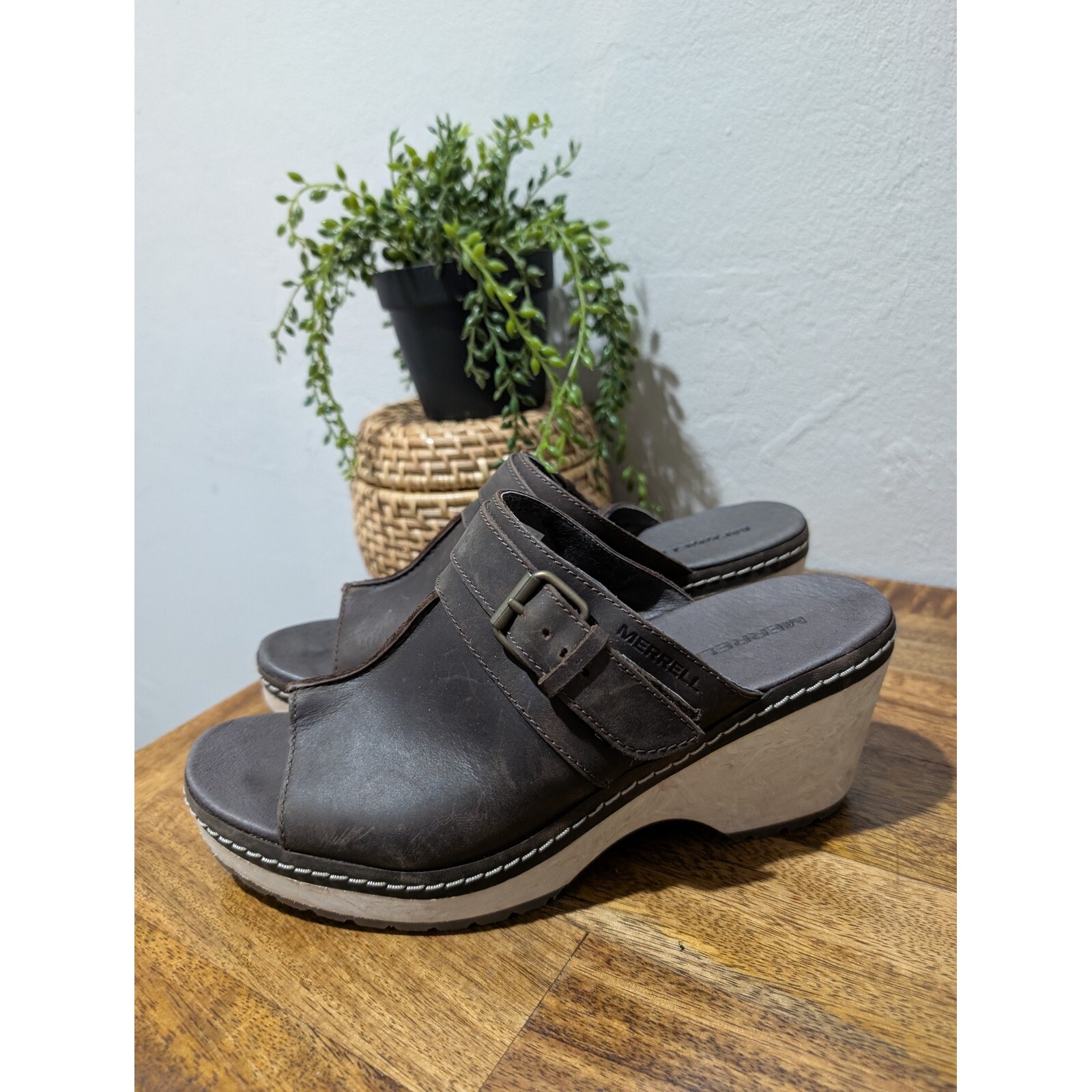 Merrell Halendi sandali donna mules in pelle brkn taglia 7 5