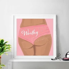 I am Worthy - Body Positivity Print Female Lingerie Illustration empowerment art