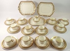 1910 Caulden N64 gold/brown Greek key 'Tiffany' bone china  teaset, 12 SETTINGS