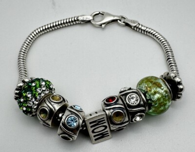 Beautiful Sterling Silver Snake Bracelet With RCI & CEDORA Slide Charms