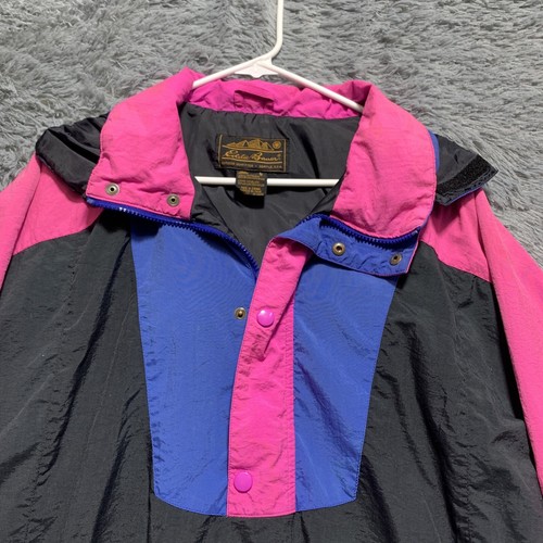 Vtg Mens Eddie Bauer Blue Pink Black 1/4 Zip Pullover Windbreaker Jacket Large - Picture 6 of 14