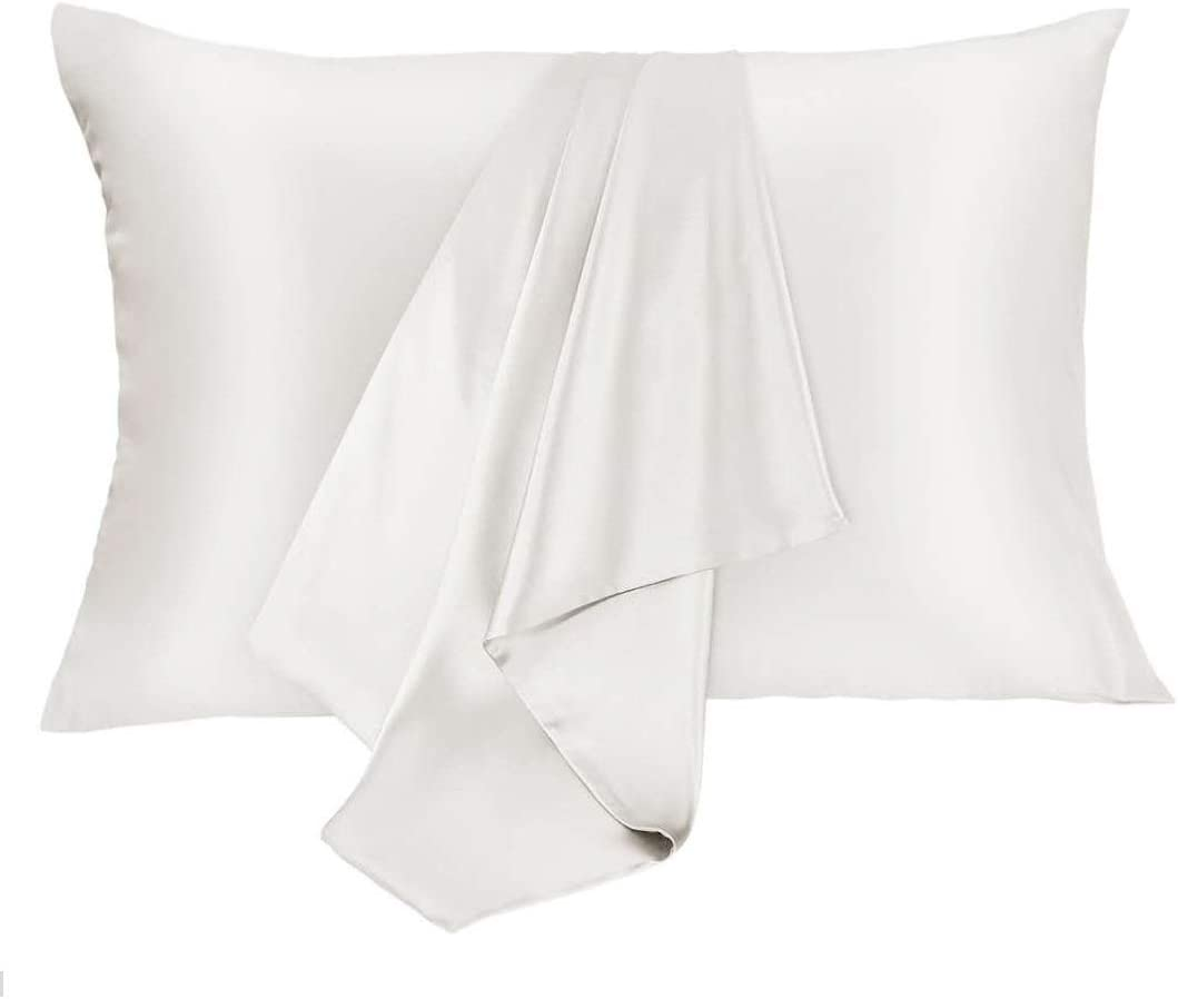 Queen Size Silk Pillowcase 2 Pack 100% Mulberry Silk with Hidden Zipper (White)