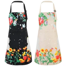 2Pack Floral Cooking Apron for Women Waterproof Kitchen Apron for Cooking Baking