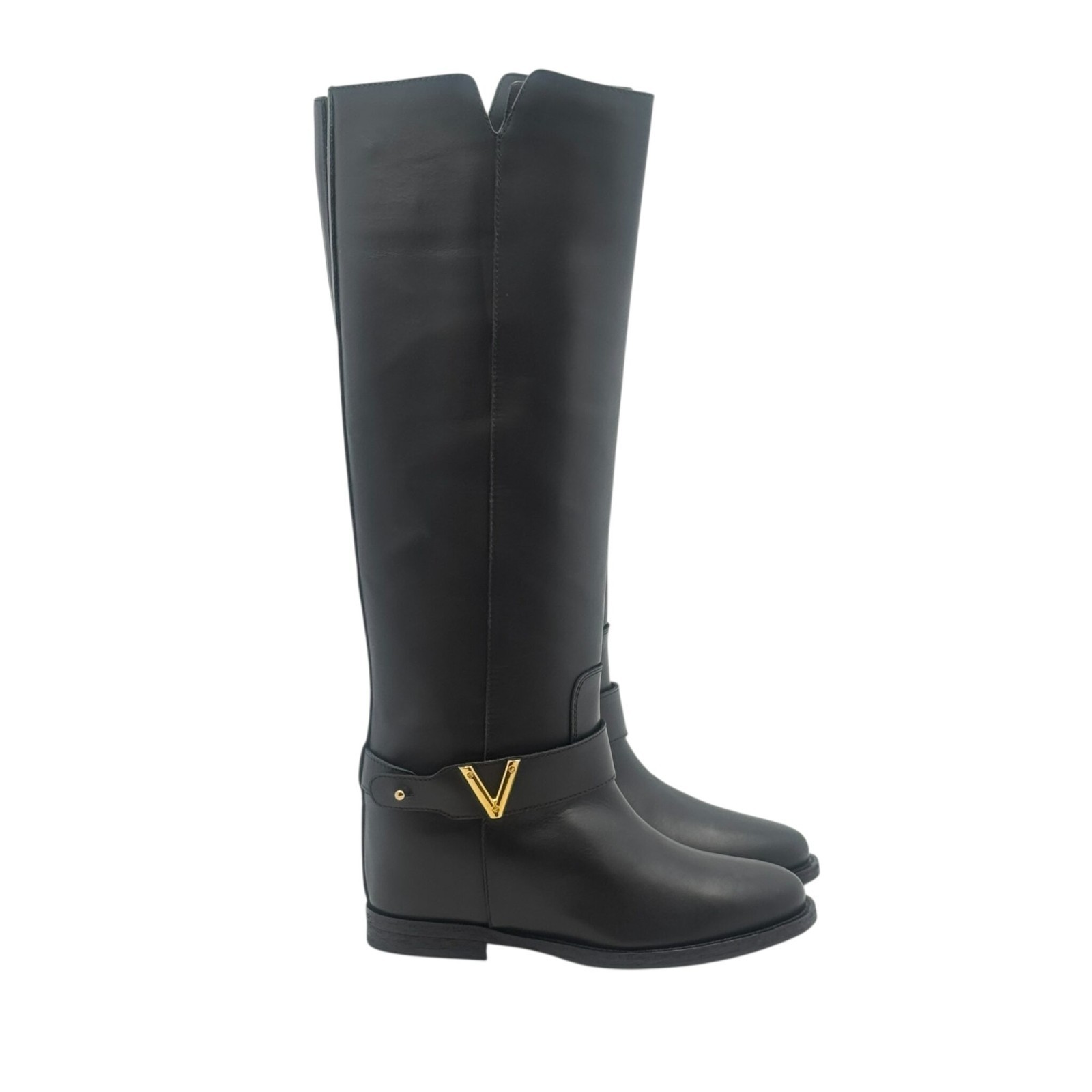 ViaRoma15 Inner Wedge Boots H5cm Malibu Black Leather And Strap Art. 4442