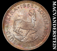 1953 Südafrika 5 Shillings - Super Color - Auswahl Edelstein Brillant Stempelglanz #J5640