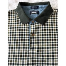 VTG Woods & Gray Men XXL Plaid Polo Green/White/Yellow 100% Cotton USA Made