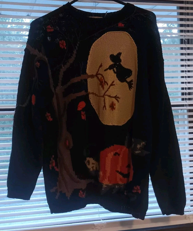 Vintage Lauren Hansen Pullover Damen M Blau Langarm Halloween Pulli Strick Herbst - Bild 3 von 4