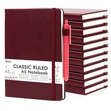 12 Pack Notebooks Journals Bulk with 12 Black Pens, A5 Hardcover 12 Pack wine
