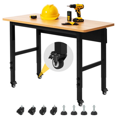 Steelite 48'' Adjustable Heavy-Duty Workbench Hardwood Top Worktable with Wheels