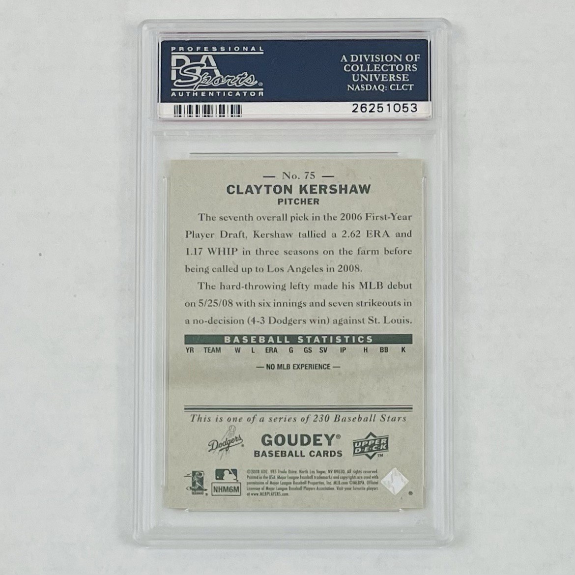 Clayton Kershaw 2008 Goudey Rookie PSA 10 #75 Dodgers view 3