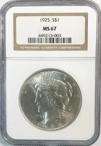 1925 Silver Peace Dollar NGC MS67