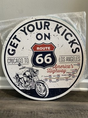 New 20  Route 66 wooden Round Wall Sign Get Your Kicks. 